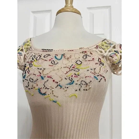 Vintage Christian Lacroix Embroidered Beaded Sequin Knit Silk Top Size Large - Picture 3 of 8